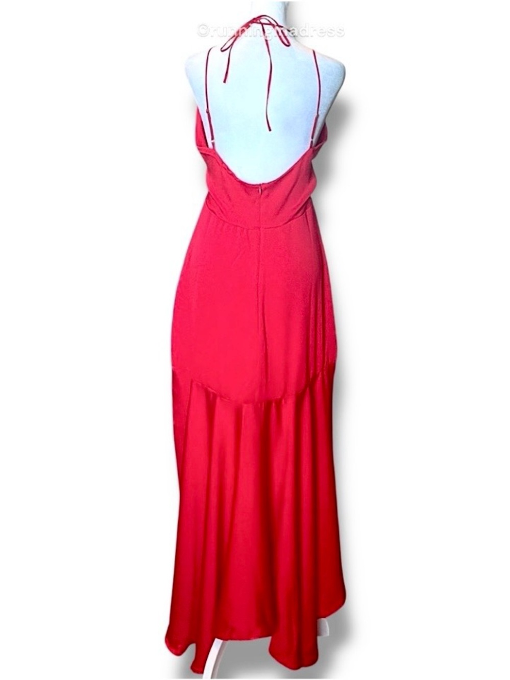 Free People X DELFI Dia Red Satin Halter Drop Waist Retro Midi Dress Size L NWOT - Picture 3 of 13